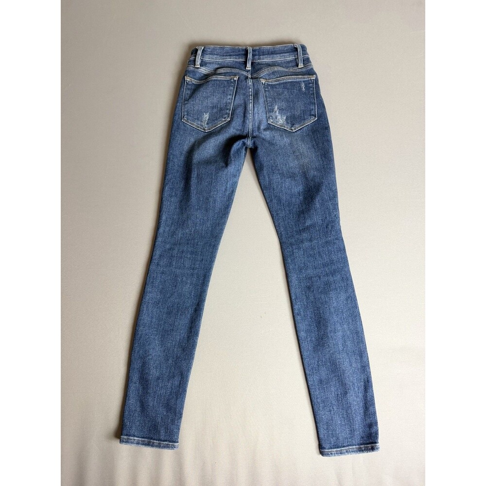 FRAME Le High Skinny Jeans Womens 27 Distressed Blue Stretch Denim Raw Hem - Picture 5 of 16